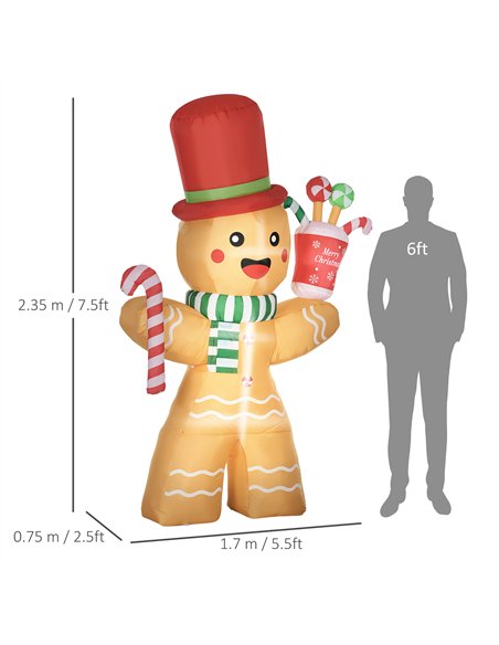HOMCOM 7.5ft Christmas Inflatable Gingerbread Man with Candy Cane, Blow-Up Outdoor Garden Display for Lawn, Party - pic 211563 | FastDaddyshop
