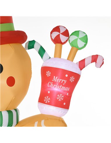 HOMCOM 7.5ft Christmas Inflatable Gingerbread Man with Candy Cane, Blow-Up Outdoor Garden Display for Lawn, Party