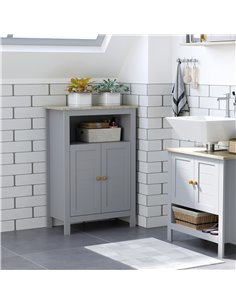 Kleankin Bathroom Free Standing Storage Cabinet with Double-door Design, Grey 2