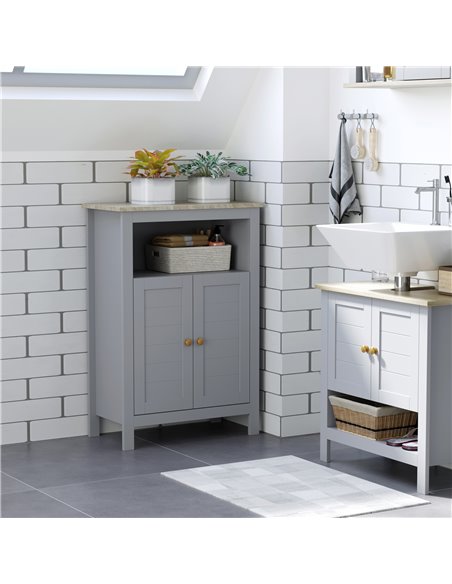 Kleankin Bathroom Free Standing Storage Cabinet with Double-door Design, Grey - pic 21157 | FastDaddyshop