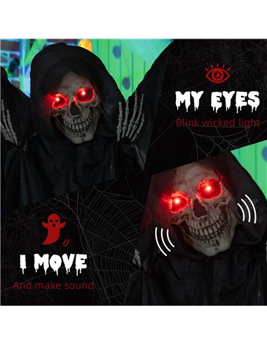 HOMCOM 6.3" Grim Reaper Halloween Animatronic, with Glowing Eyes