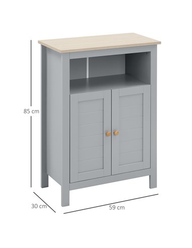 Kleankin Bathroom Free Standing Storage Cabinet with Double-door Design, Grey