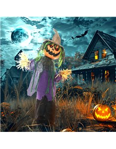 HOMCOM 3'6" Pumpkin Scarecrow Halloween Animatronic, with Glowing Eyes 2
