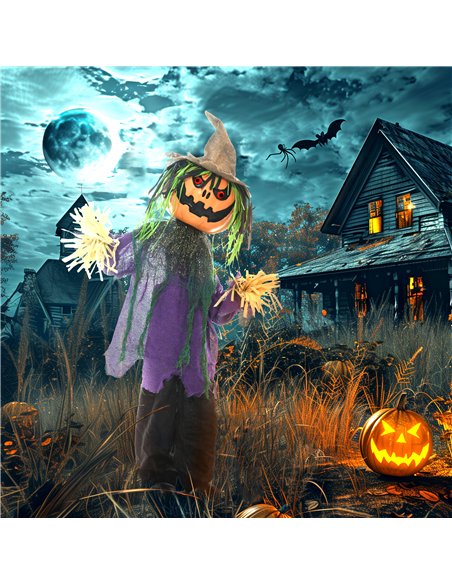 HOMCOM 3'6" Pumpkin Scarecrow Halloween Animatronic, with Glowing Eyes - pic 211580 | FastDaddyshop