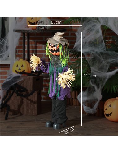 HOMCOM 3'6" Pumpkin Scarecrow Halloween Animatronic, with Glowing Eyes
