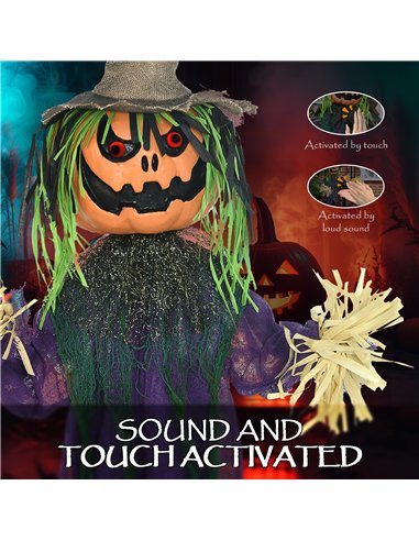 HOMCOM 3'6" Pumpkin Scarecrow Halloween Animatronic, with Glowing Eyes