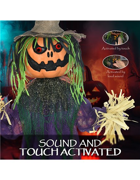 HOMCOM 3'6" Pumpkin Scarecrow Halloween Animatronic, with Glowing Eyes - pic 211584 | FastDaddyshop