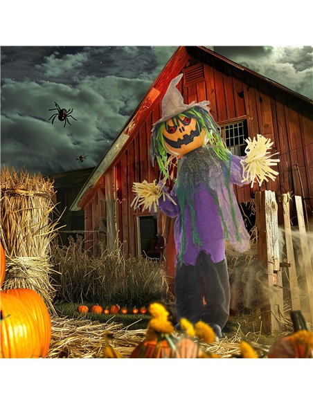 HOMCOM 3'6" Pumpkin Scarecrow Halloween Animatronic, with Glowing Eyes - pic 211586 | FastDaddyshop