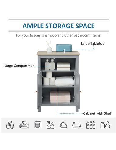 Kleankin Bathroom Free Standing Storage Cabinet with Double-door Design, Grey