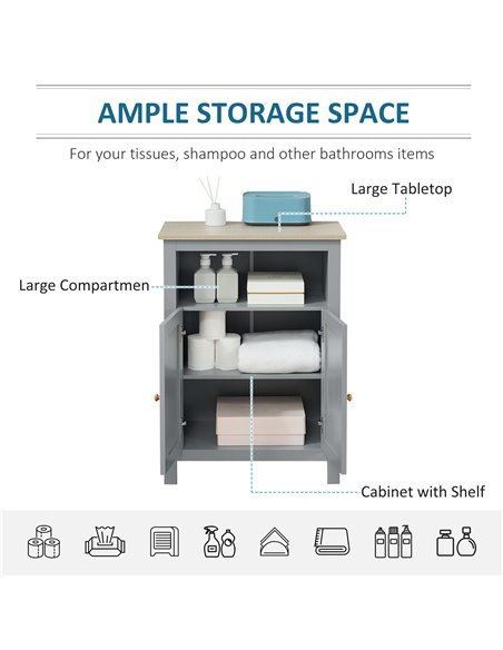 Kleankin Bathroom Free Standing Storage Cabinet with Double-door Design, Grey - pic 21159 | FastDaddyshop