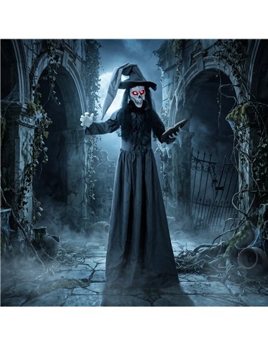 HOMCOM 180cm Life Size Animated Witch Halloween Decorations Outdoor Indoor, Scary Halloween Animatronics Decor