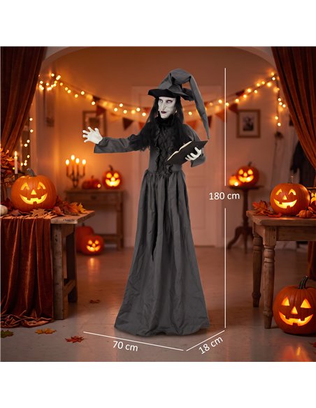 HOMCOM 180cm Life Size Animated Witch Halloween Decorations Outdoor Indoor, Scary Halloween Animatronics Decor - pic 211599 | FastDaddyshop