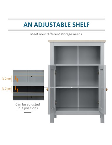 Kleankin Bathroom Free Standing Storage Cabinet with Double-door Design, Grey