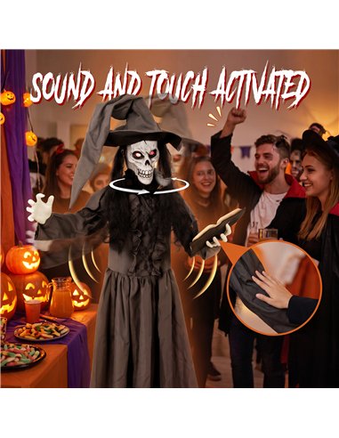 HOMCOM 180cm Life Size Animated Witch Halloween Decorations Outdoor Indoor, Scary Halloween Animatronics Decor
