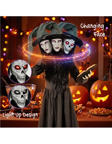 HOMCOM 180cm Life Size Animated Witch Halloween Decorations Outdoor Indoor, Scary Halloween Animatronics Decor