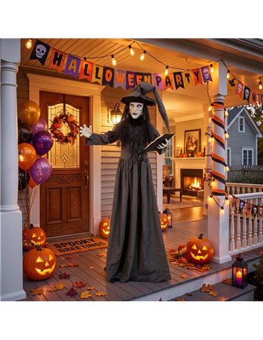 HOMCOM 180cm Life Size Animated Witch Halloween Decorations Outdoor Indoor, Scary Halloween Animatronics Decor