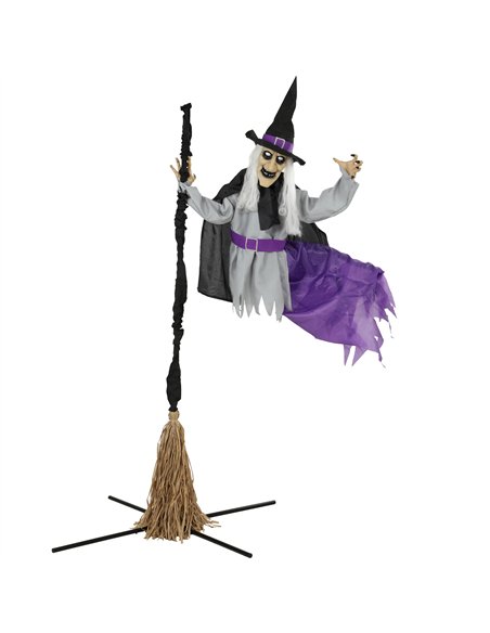 HOMCOM 200cm Life Size Animated Flying Witch Halloween Decorations Outdoor Indoor, Scary Halloween Animatronics Decor - pic 211606 | FastDaddyshop