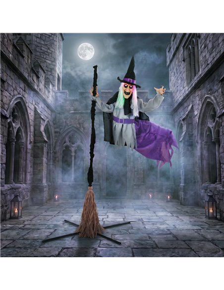 HOMCOM 200cm Life Size Animated Flying Witch Halloween Decorations Outdoor Indoor, Scary Halloween Animatronics Decor - pic 211607 | FastDaddyshop