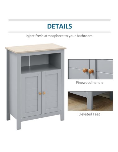 Kleankin Bathroom Free Standing Storage Cabinet with Double-door Design, Grey