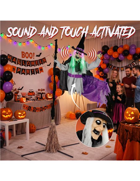 HOMCOM 200cm Life Size Animated Flying Witch Halloween Decorations Outdoor Indoor, Scary Halloween Animatronics Decor - pic 211610 | FastDaddyshop