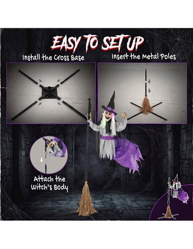 HOMCOM 200cm Life Size Animated Flying Witch Halloween Decorations Outdoor Indoor, Scary Halloween Animatronics Decor