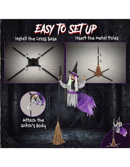 HOMCOM 200cm Life Size Animated Flying Witch Halloween Decorations Outdoor Indoor, Scary Halloween Animatronics Decor - pic 211612 | FastDaddyshop