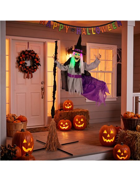 HOMCOM 200cm Life Size Animated Flying Witch Halloween Decorations Outdoor Indoor, Scary Halloween Animatronics Decor - pic 211613 | FastDaddyshop