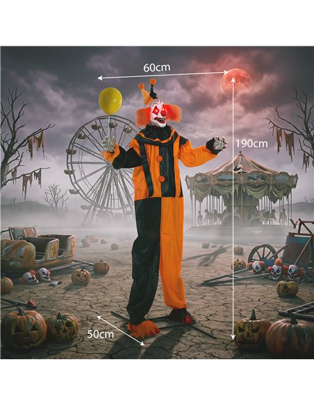 HOMCOM 190cm Life Size Animated Clown Halloween Decoration, Scary Halloween Animatronics Decor with Sound Touch Activated - pic 211617 | FastDaddyshop