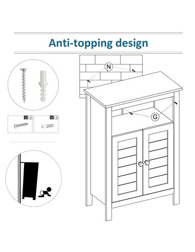 Kleankin Bathroom Free Standing Storage Cabinet with Double-door Design, Grey