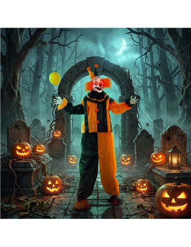 HOMCOM 190cm Life Size Animated Clown Halloween Decoration, Scary Halloween Animatronics Decor with Sound Touch Activated