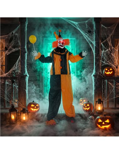 HOMCOM 190cm Life Size Animated Clown Halloween Decoration, Scary Halloween Animatronics Decor with Sound Touch Activated