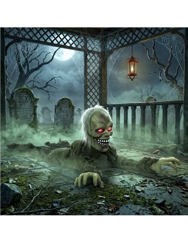 HOMCOM Halloween Decoration Halloween Animatronic Crawling Zombie with Light-Up Eyes and Creepy Sound