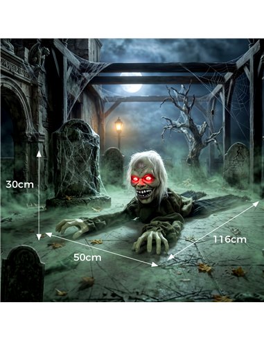 HOMCOM Halloween Decoration Halloween Animatronic Crawling Zombie with Light-Up Eyes and Creepy Sound
