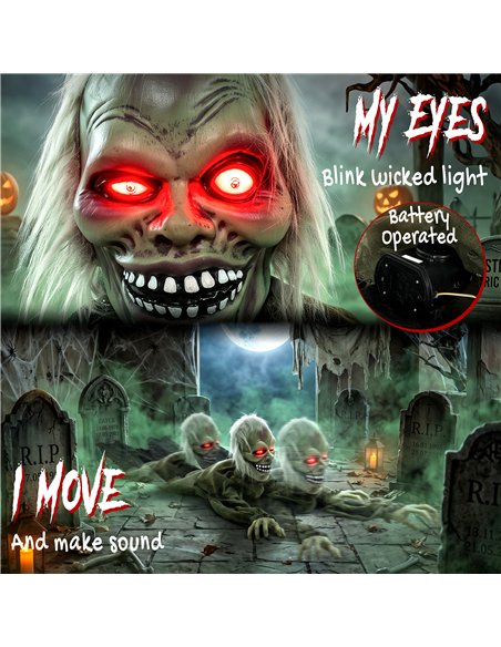 HOMCOM Halloween Decoration Halloween Animatronic Crawling Zombie with Light-Up Eyes and Creepy Sound - pic 211627 | FastDaddyshop