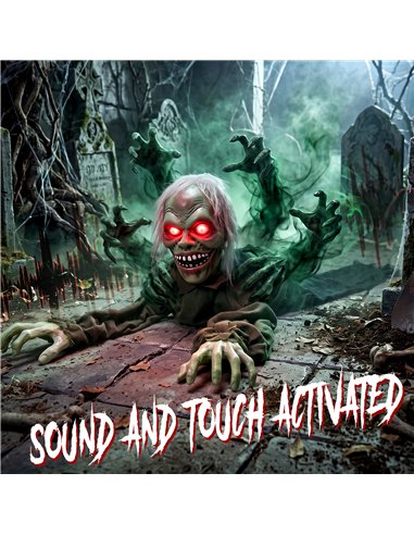 HOMCOM Halloween Decoration Halloween Animatronic Crawling Zombie with Light-Up Eyes and Creepy Sound