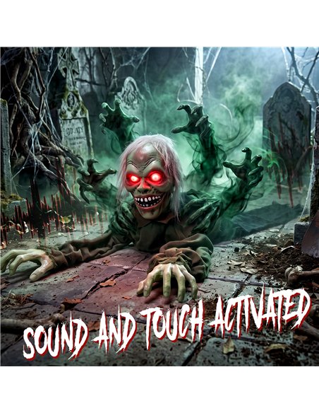 HOMCOM Halloween Decoration Halloween Animatronic Crawling Zombie with Light-Up Eyes and Creepy Sound - pic 211628 | FastDaddyshop