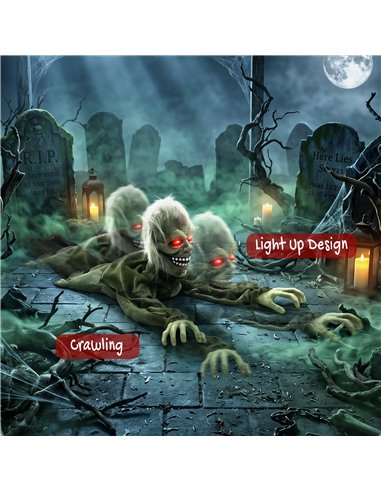 HOMCOM Halloween Decoration Halloween Animatronic Crawling Zombie with Light-Up Eyes and Creepy Sound