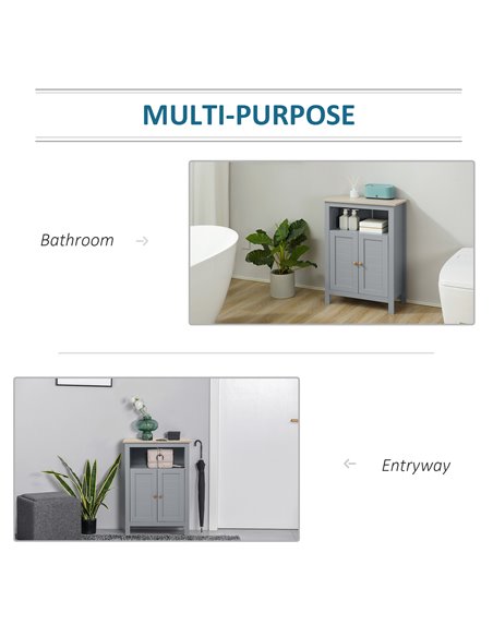 Kleankin Bathroom Free Standing Storage Cabinet with Double-door Design, Grey - pic 21163 | FastDaddyshop