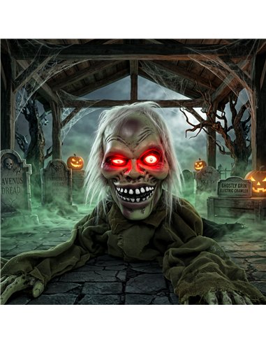 HOMCOM Halloween Decoration Halloween Animatronic Crawling Zombie with Light-Up Eyes and Creepy Sound
