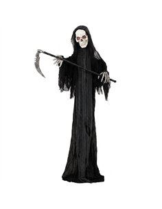 HOMCOM 183cm Life Size Animated Grim Reaper Halloween Decoration, Scary Halloween Animatronics Decor with Sound Touch Activated