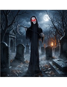 HOMCOM 183cm Life Size Animated Grim Reaper Halloween Decoration, Scary Halloween Animatronics Decor with Sound Touch Activated 2