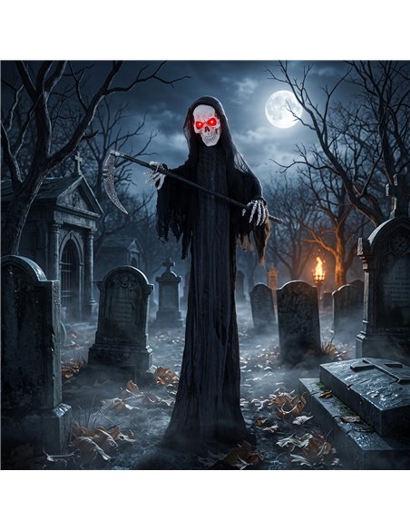 HOMCOM 183cm Life Size Animated Grim Reaper Halloween Decoration, Scary Halloween Animatronics Decor with Sound Touch Activated - pic 211634 | FastDaddyshop