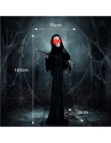 HOMCOM 183cm Life Size Animated Grim Reaper Halloween Decoration, Scary Halloween Animatronics Decor with Sound Touch Activated