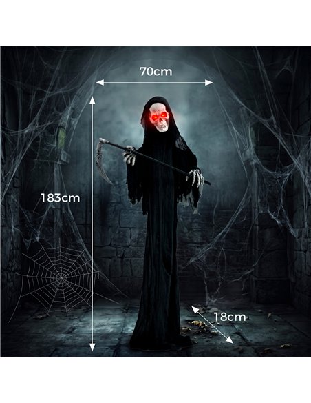 HOMCOM 183cm Life Size Animated Grim Reaper Halloween Decoration, Scary Halloween Animatronics Decor with Sound Touch Activated - pic 211635 | FastDaddyshop