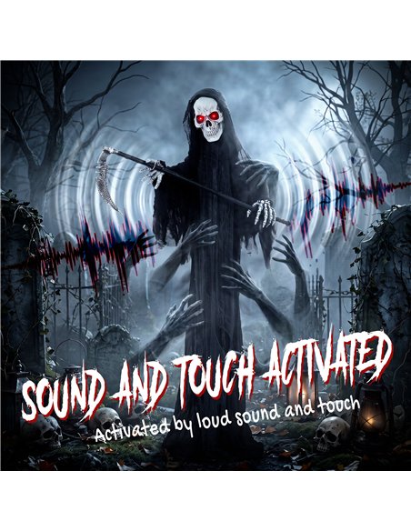 HOMCOM 183cm Life Size Animated Grim Reaper Halloween Decoration, Scary Halloween Animatronics Decor with Sound Touch Activated - pic 211637 | FastDaddyshop