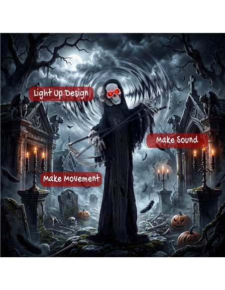 HOMCOM 183cm Life Size Animated Grim Reaper Halloween Decoration, Scary Halloween Animatronics Decor with Sound Touch Activated - pic 211638 | FastDaddyshop