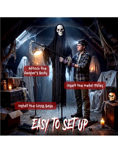 HOMCOM 183cm Life Size Animated Grim Reaper Halloween Decoration, Scary Halloween Animatronics Decor with Sound Touch Activated