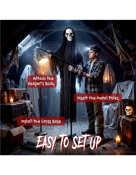 HOMCOM 183cm Life Size Animated Grim Reaper Halloween Decoration, Scary Halloween Animatronics Decor with Sound Touch Activated - pic 211639 | FastDaddyshop
