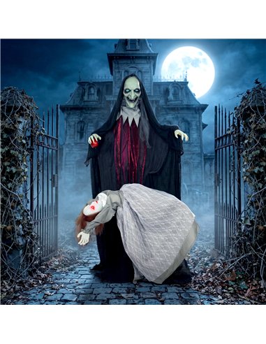HOMCOM Halloween Animated Standing Witch with Floating Ghost Decoration with Rising and Falling Motion