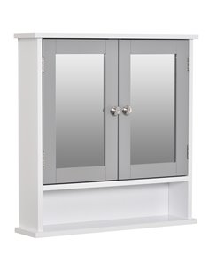 Kleankin Mirror Cabinet Wall Mounted with Double Mirrored Doors, Shelf, Grey